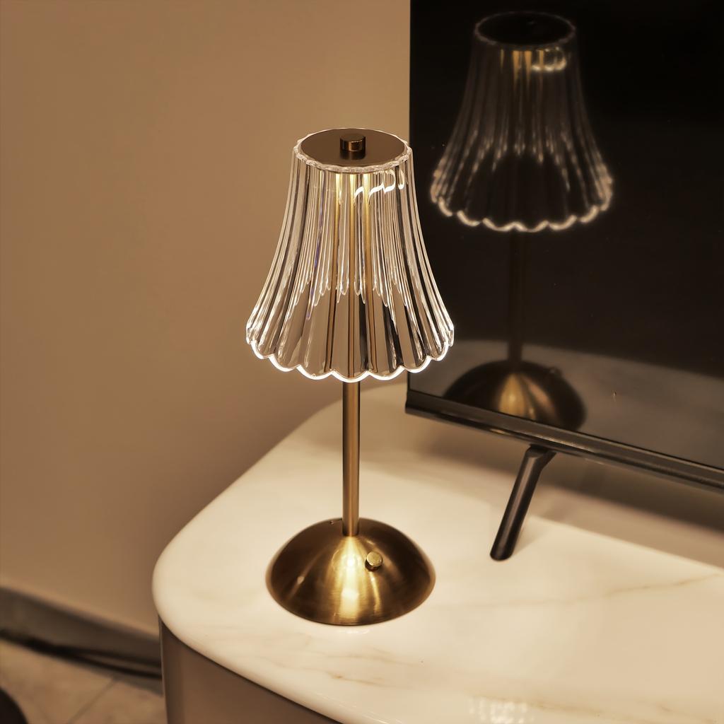 Современная светодиодная хрустальная настольная лампа с сенсорным управлением - трехцветное освещение, основание из кованого железа, аккумуляторная батарея