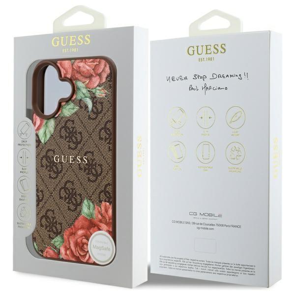 Guess Guhmp16Sp4Ropemcw Iphone 16 6.1   Brown Hardcase 4G Flowers Print Magsafe