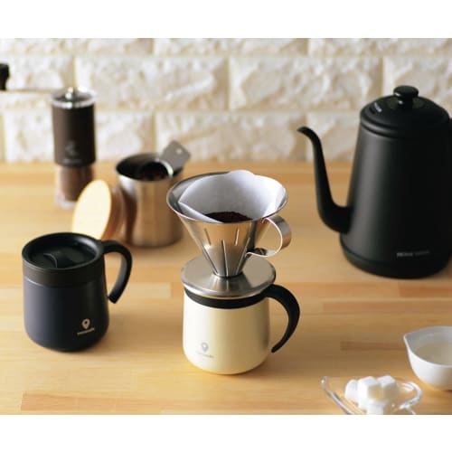 Kakusee CC-20 Coco Cafe Vacuum Double-Sided Mug with Lid, 300ml, White