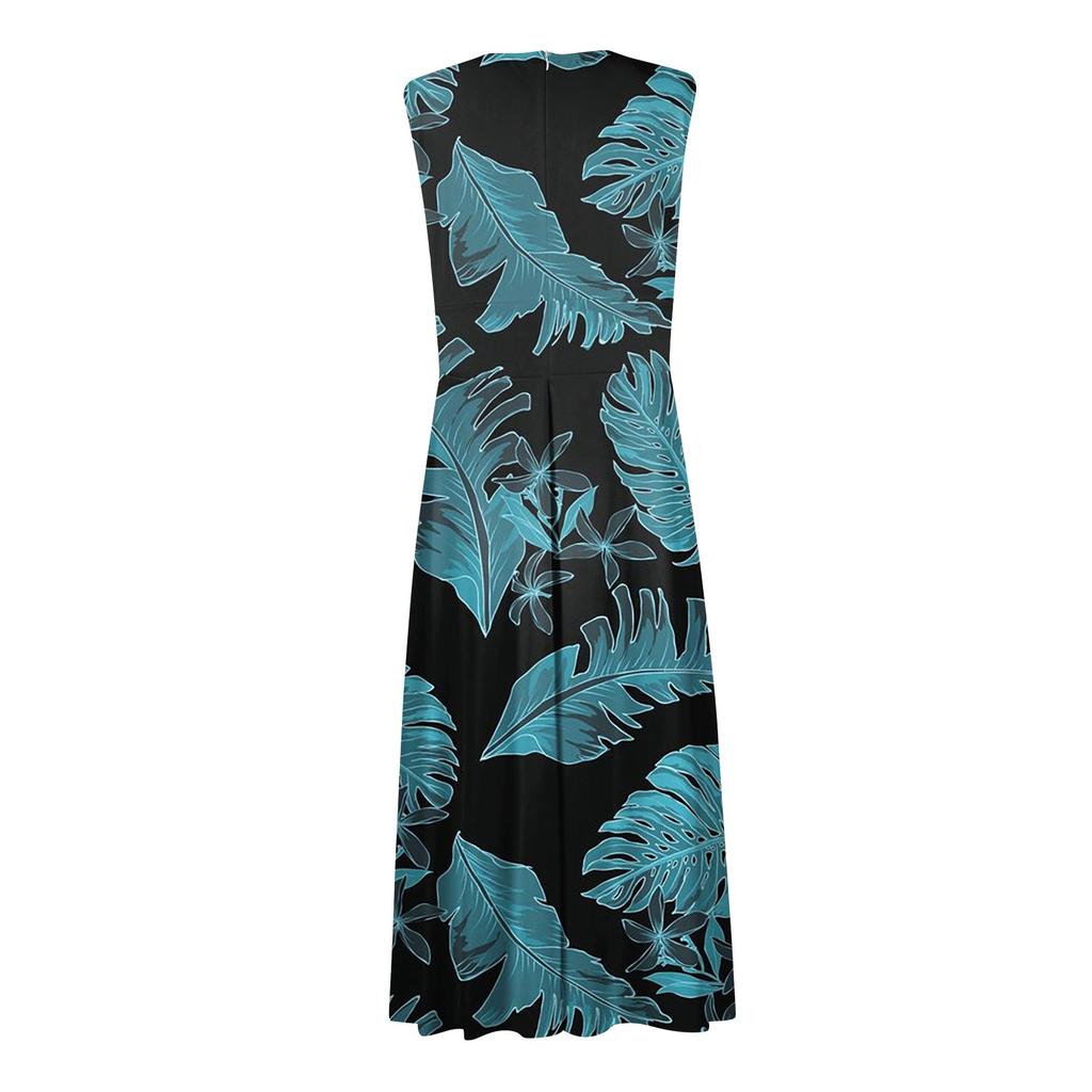 Женское длинное платье без рукавов с v-образным вырезом и цветочным принтом