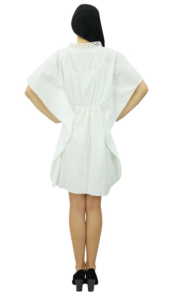 Bimba Женский хлопковый кафтан короткий кафтан прозрачный кружевной спереди пляжное прикрытие