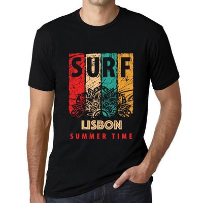 Мужская винтажная футболка Футболка с рисунком Surf Summer Time Lisbon Deep Black