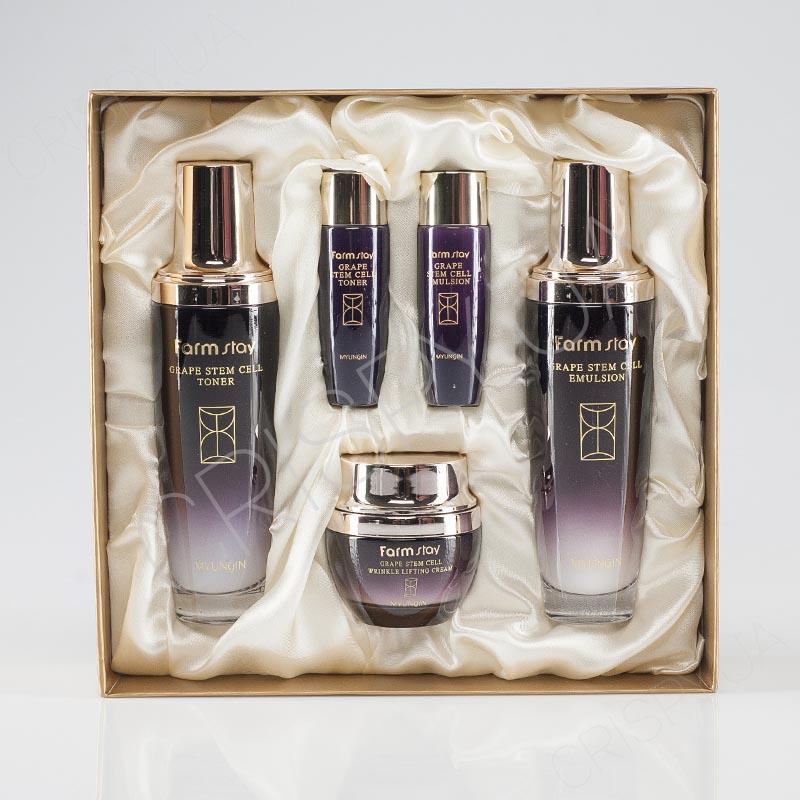 Farmstay GRAPE STEM CELL SKIN CARE 3SET, Антивозрастной, Kbeauty, Корейская косметика, образец