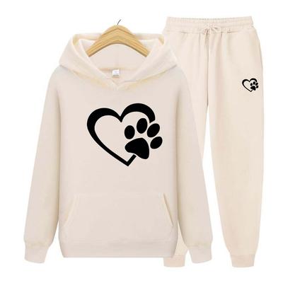 Спортивный костюм, комплект из 2 предметов, толстовки с длинными рукавами и следами медвежонка для мужчин и женщин, пуловер с капюшоном, толстовка с принтом сердца, верхняя куртка, пальто