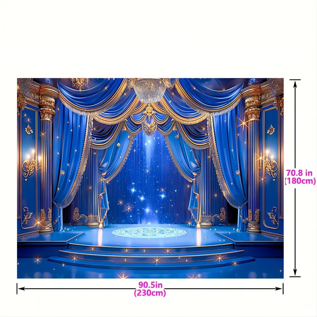 Royal blue and gold deluxe stage background, universal party supplies, cake table, living room, birthday, home decor
