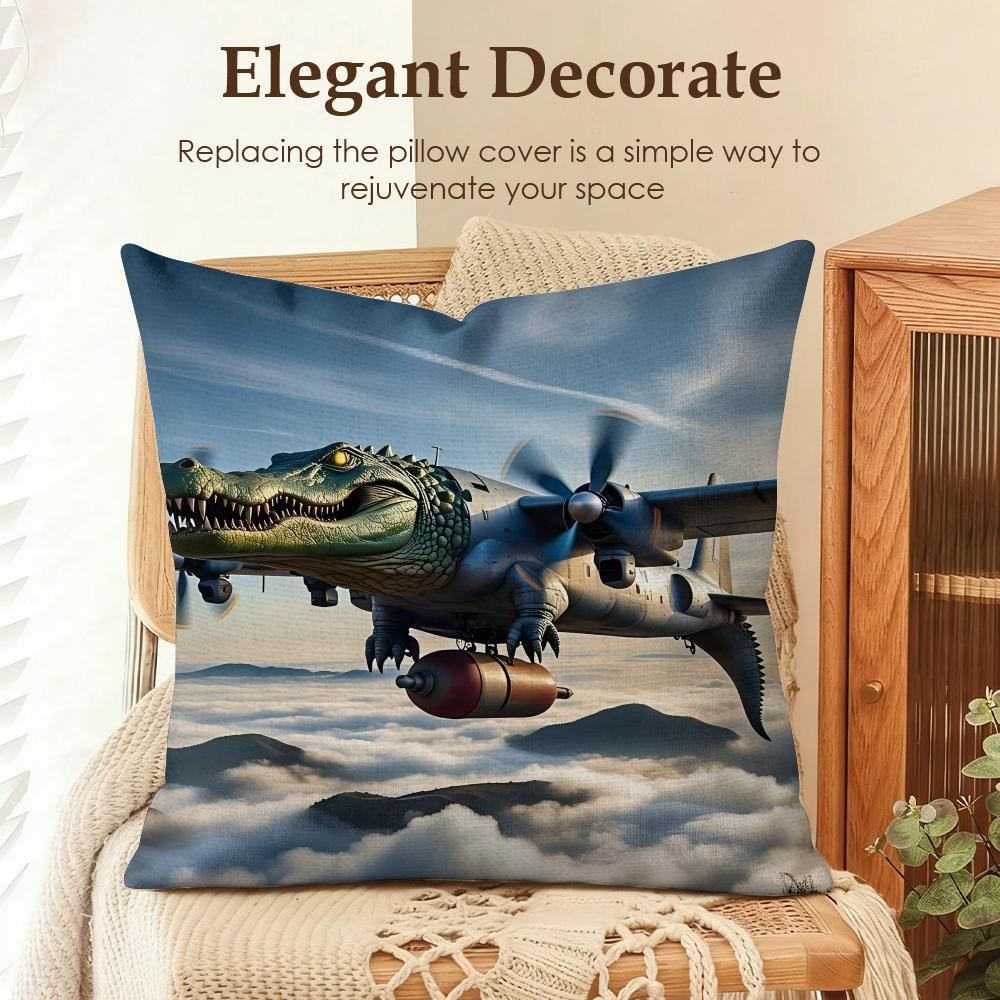 Funny Shark Fighter Meme Cushion Cover Natural Linen Organic Fabric DoubleSided Printing Sofa Home Decor Gift Pillow Case