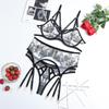 Women's See-Through Mesh Embroidery Bra Set Sexy Lingerie Underwire Bra Garter Belt Thong Suit