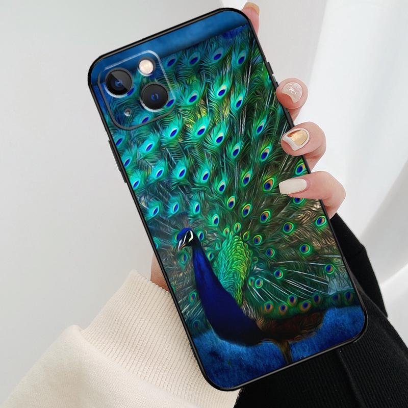 Bird Peacock Feather Phone Case For iPhone 13 14 15 16 Pro Max 11 12 XS XR X Plus Shockproof Bumper Soft Cover