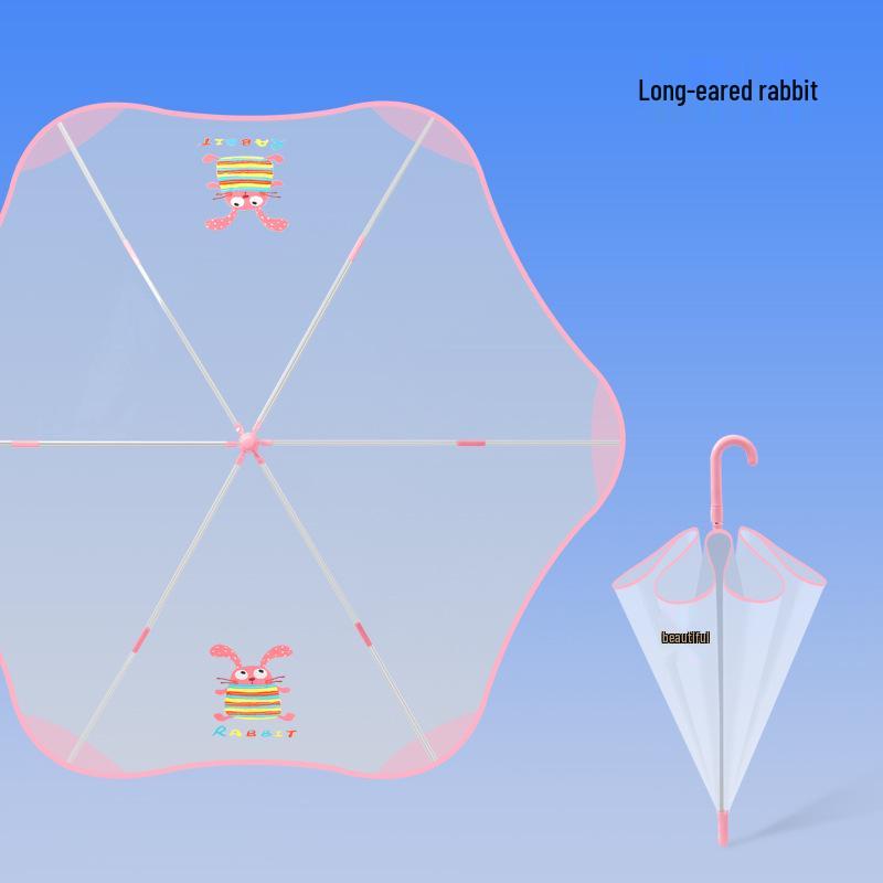 Детский безопасный прозрачный зонт с мультяшным рисунком: Автоматический, Дизайн с круглыми углами для мальчиков и девочек детского сада