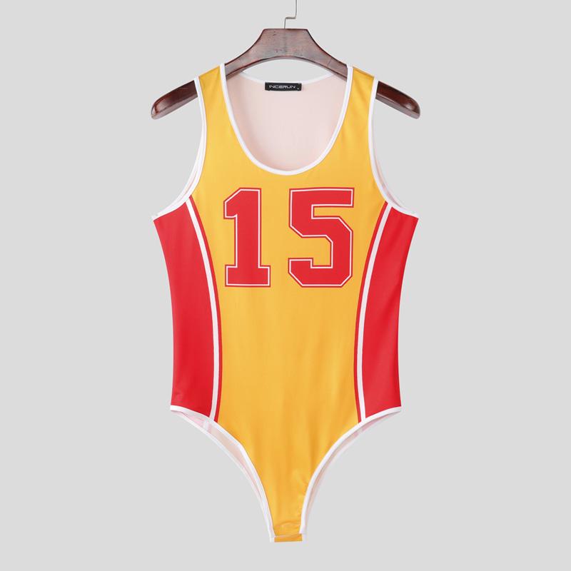 INCERUN Мужские боди без рукавов со швами и принтом букв, облегающие комбинезоны, нижнее белье