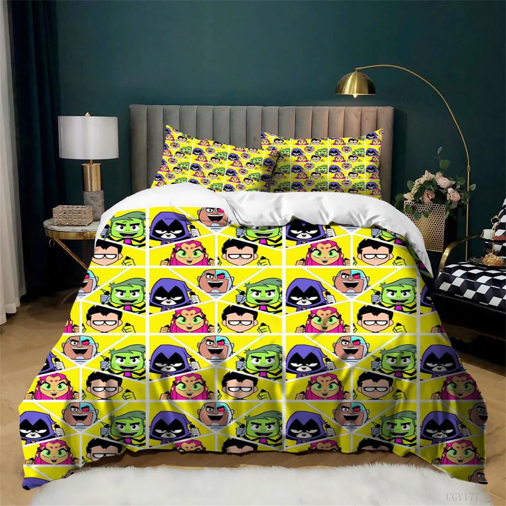 Teen T-itans Go Duvet Cover Set 3pcs Lightweight Bedding Set for All Season Soft Comfortable Quilt Cover with Pillowsham