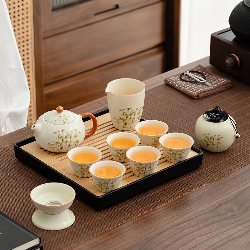 Enterprise high-end Zhenqi gift box, a complete set of tea trays, Kung Fu tea sets, Ru kiln new Chinese gold silk business souvenir