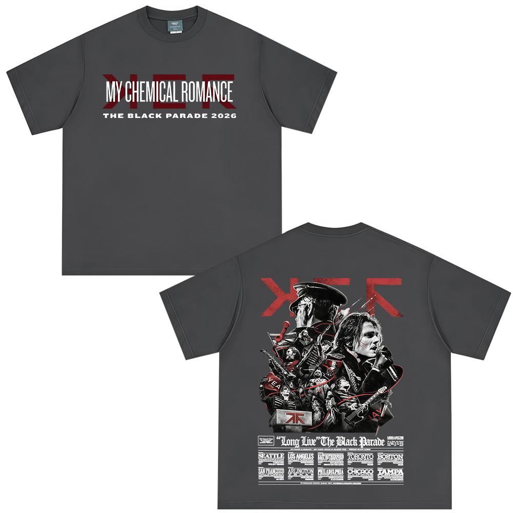 Rock Band My Chemical RoUnisexce Tshirt The Black Parade Tour Tshirts Unisexs Clothing Vintage Gothic Punk Oversized YK Top