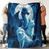 Moon Winter Wolf Family Forest Print Throw Blanket soft lounge room office Blanket reading corner patio Anniversary gifts