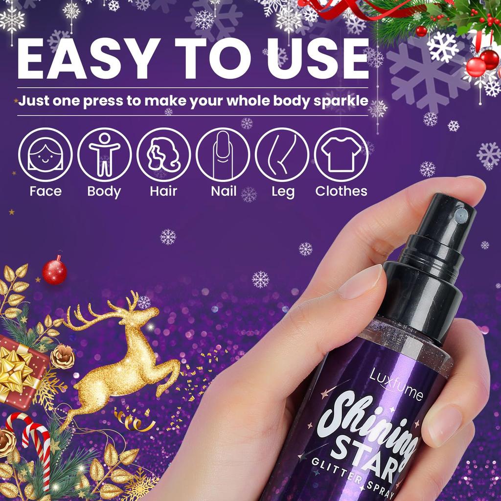 Glitter Spray For Hair And Body, Body Glitter Hairspray For Clothes, Music Festival Face Glitter For Women,Quick-Drying (100ml)