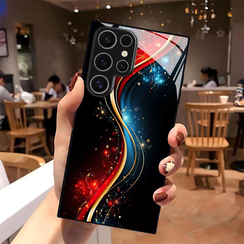 Чехол для телефона Samsung S26 S25 S24 S23 S22 S21 S20 A56 A36 A16 с 2D-рисунком 'Золотое Красное Пламя' Защитная крышка из закаленного стекла