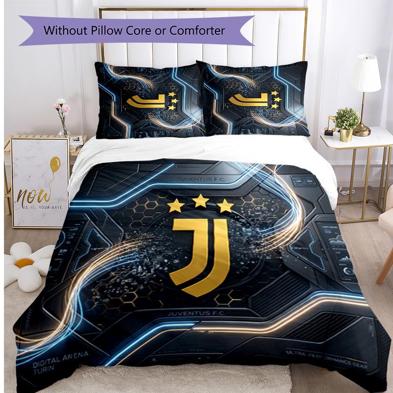 Juventus FC С принтом 3 шт. Комплект постельного белья Мягкий, приятный для кожи, стирающийся Пододеяльник и Наволочки Комплект Для всех сезонов Спальня
