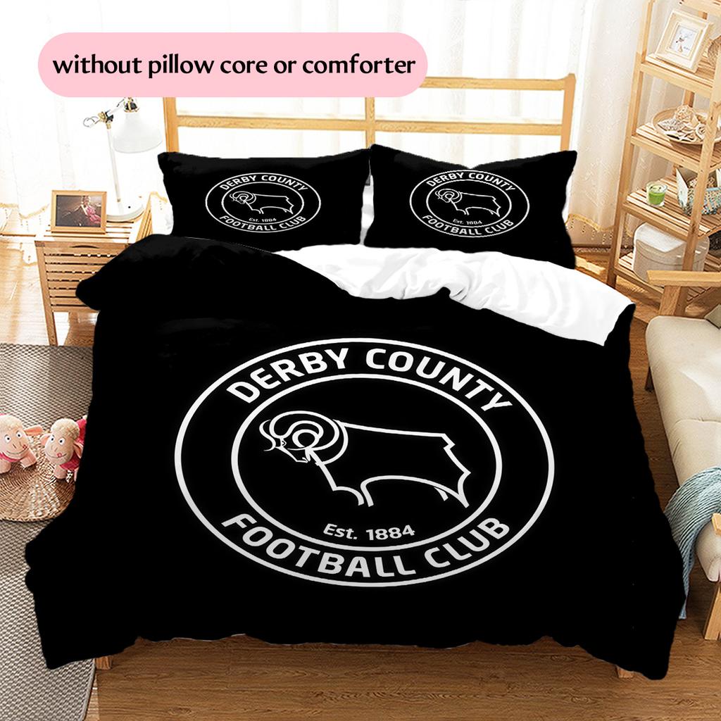 Derby County F.C Pattern Bedding Quilt Set Home Decoration Gift (1 * duvet cover + 2 * pillowcase without core)