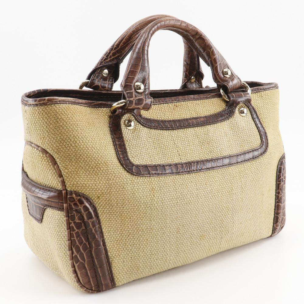CELINE Boogie bag Handbag triomphe charm Brown straw/Embossed Leather Women Used