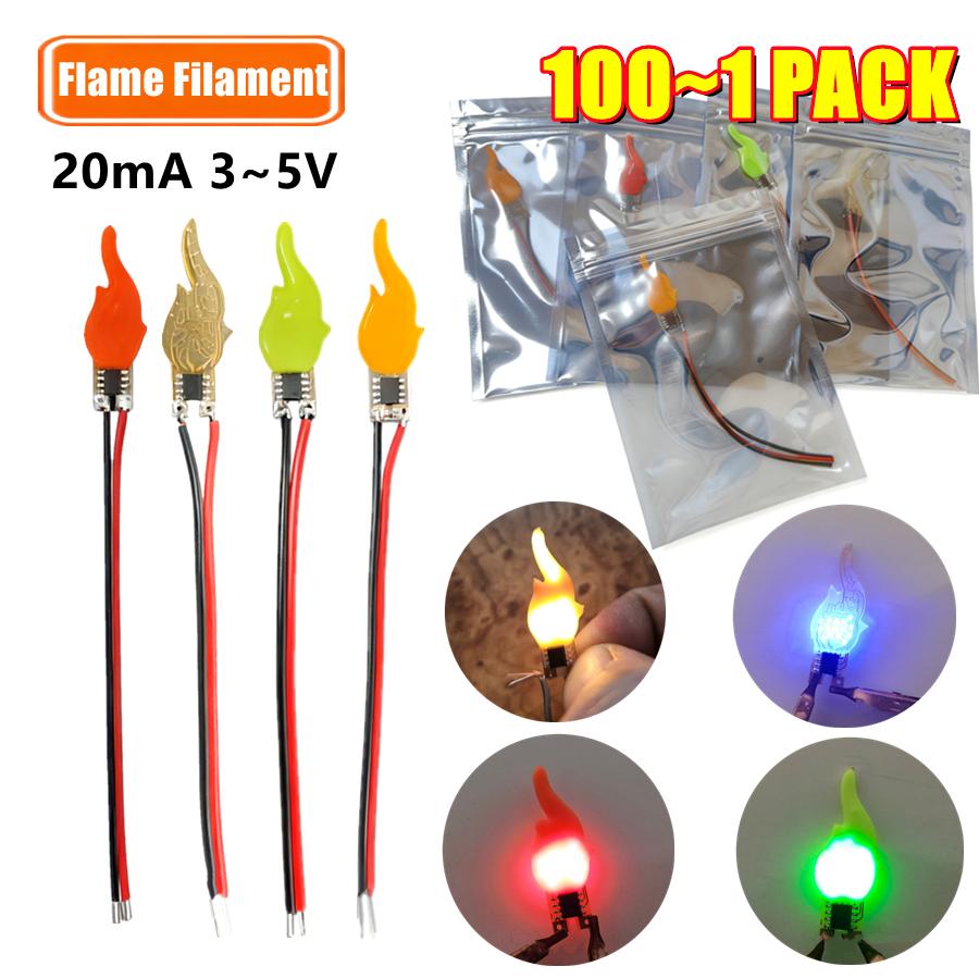 100~1 PACK LED Flame Filament 3V 5V DIY COB Candles Lamp with Packaging Flickering Flame Decoration Light Bulb Diode Acssories