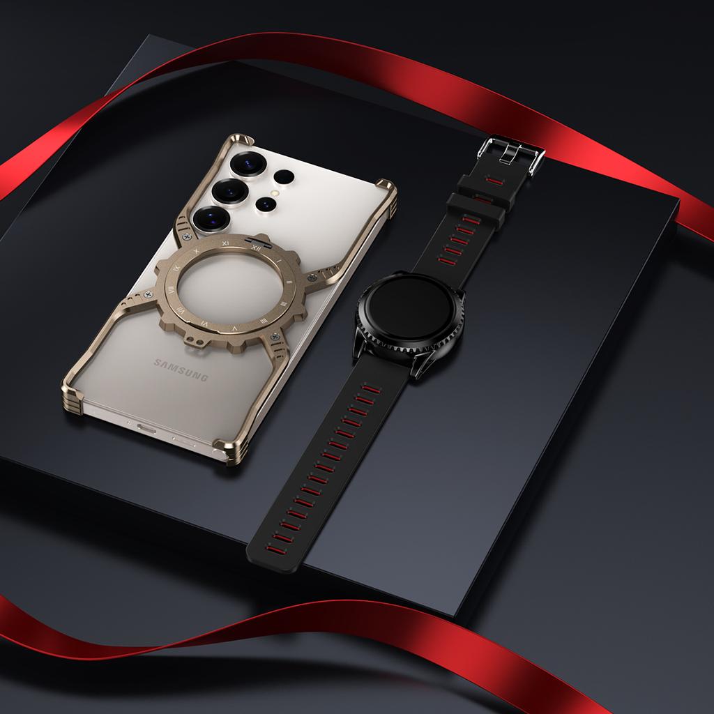 For Samsung Galaxy S23 Ultra Case Luminous Magnetic Kickstand Aluminum Alloy+PC Bumper Phone Cover Heat Dissipation