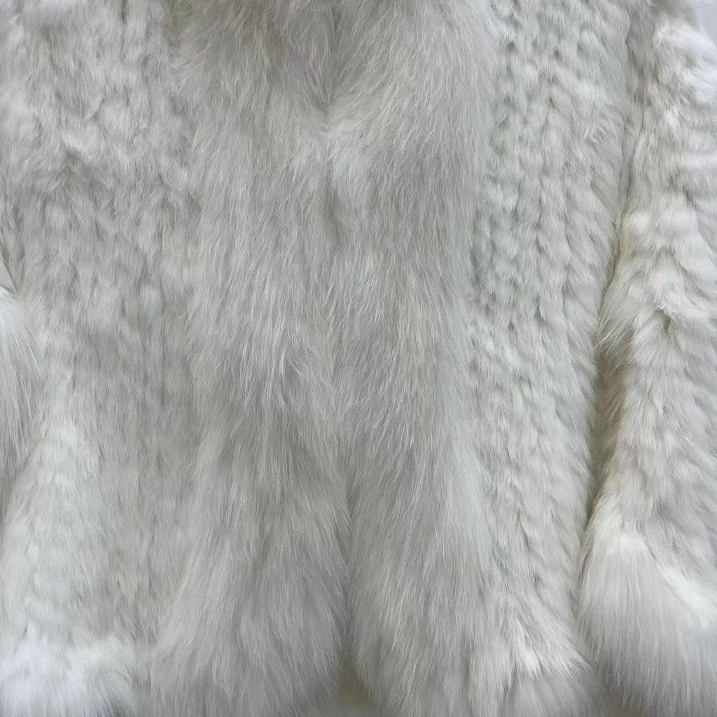 Real Rabbit Fur Braided Coat for Women Short Style Young Coat Fox Fur Bat Sleeve Shawl
