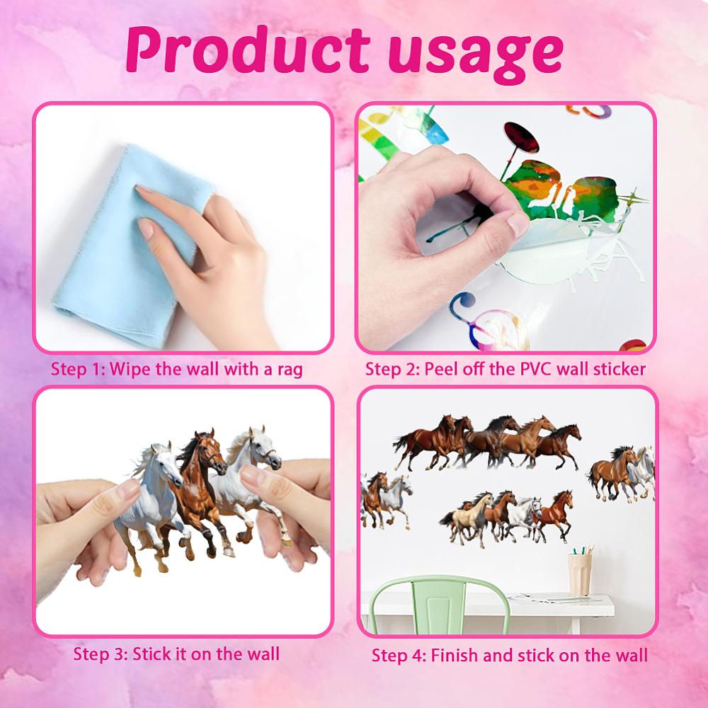 1set PVC Wall Stickers Wall Decoration Horse 300x700~960mm 1pc/style