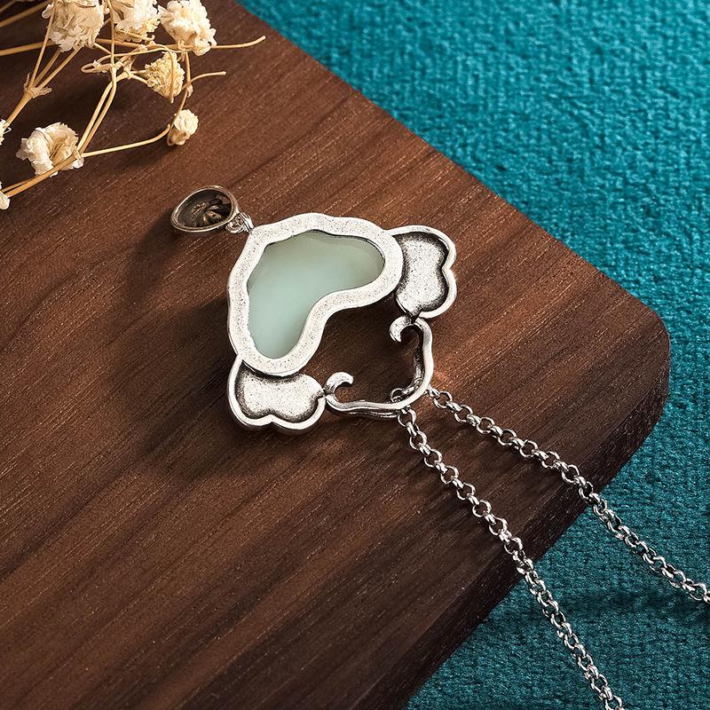 Посеребренное ожерелье-подвеска с имитацией нефрита Хэтянь и замком безопасности – украшение в китайском древнем стиле, подарок для мамы