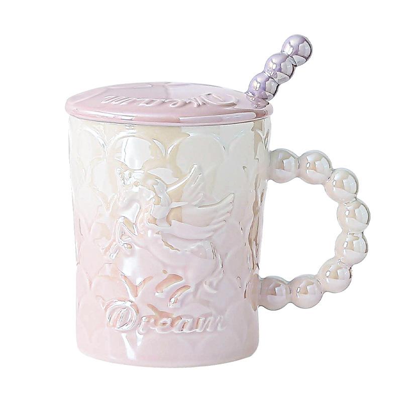 Керамическая кружка с крышкой и ложкой, кружка для ветра, для девочек, высокая ценность, стакан для воды, для пар, офисная кофейная кружка