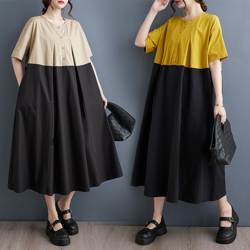 DIMANAF 2025 Summer Plus Size Dress Women Dress Loose New Vintage Casual Basic Long Shirt Dress