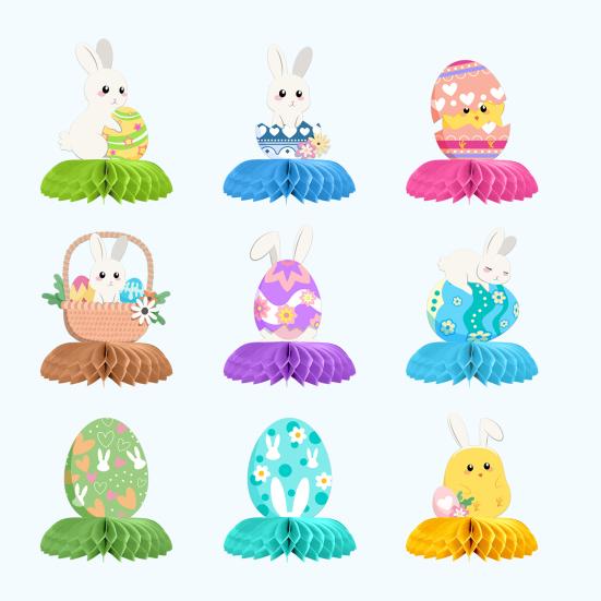 Набор из 9 шт. Easter Honeycomb Decor Set Кролик и Яйцо Тематические Центральные Украшения для Стола Вечеринки Домашний Декор Праздничные 3D Сотовые Шары