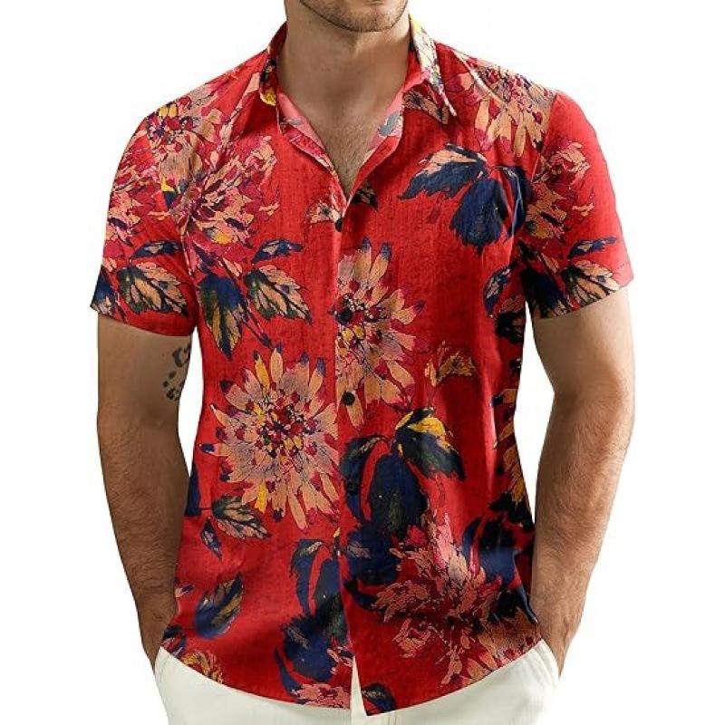 Breathable short-sleeve shirt for men, summer sunflower print casual shirt