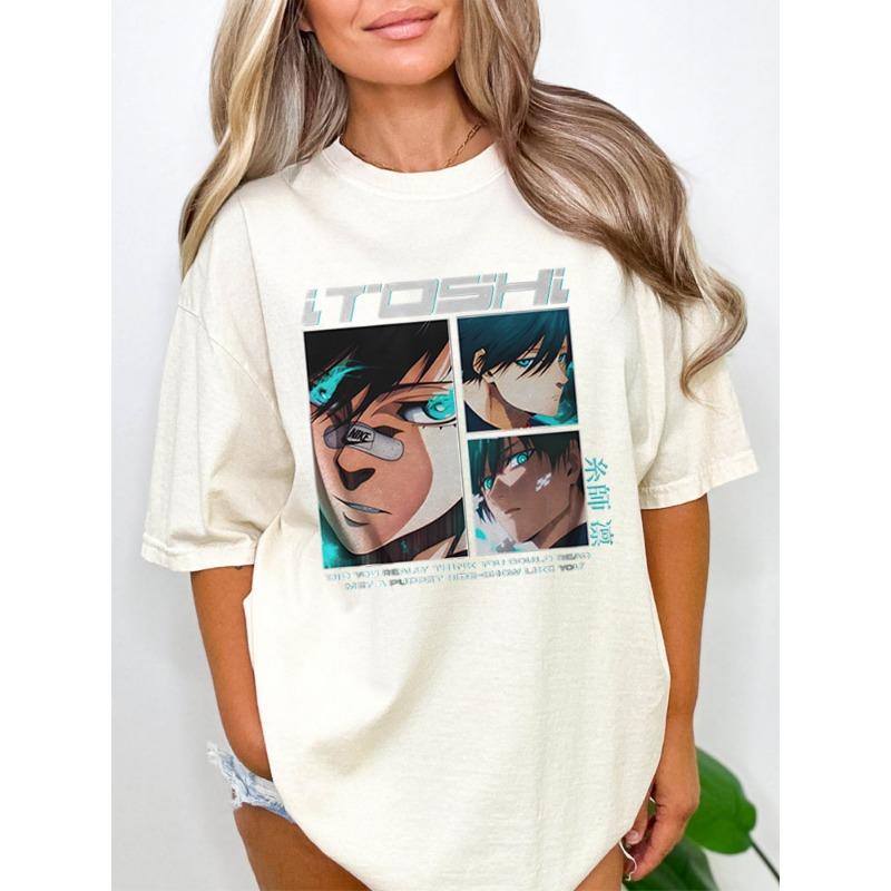 Футболка аниме BLUE LOCK Rin Itoshi с принтом Harajuku для женщин, футболка с рисунком манги, уличная одежда, короткий рукав, хлопковая женская футболка BLUE LOCK