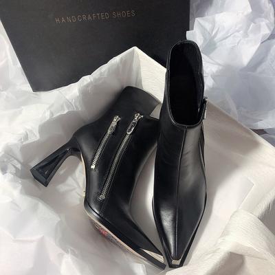 Темпераментная молния сбоку, 2025 осень и зима, новая модная универсальная модель, толстый каблук, тонкий высокий каблук, темпераментные трендовые крутые короткие ботинки