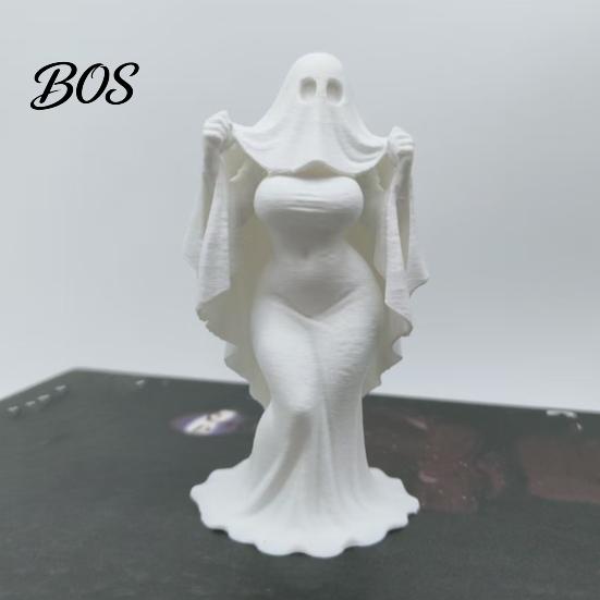 Resin-like Halloween Craft 3D Printed Ghost Bride Statue Ornament, Female Figure Sculpture with Dark Style Ornament Stable Base, Decorative Minimalist