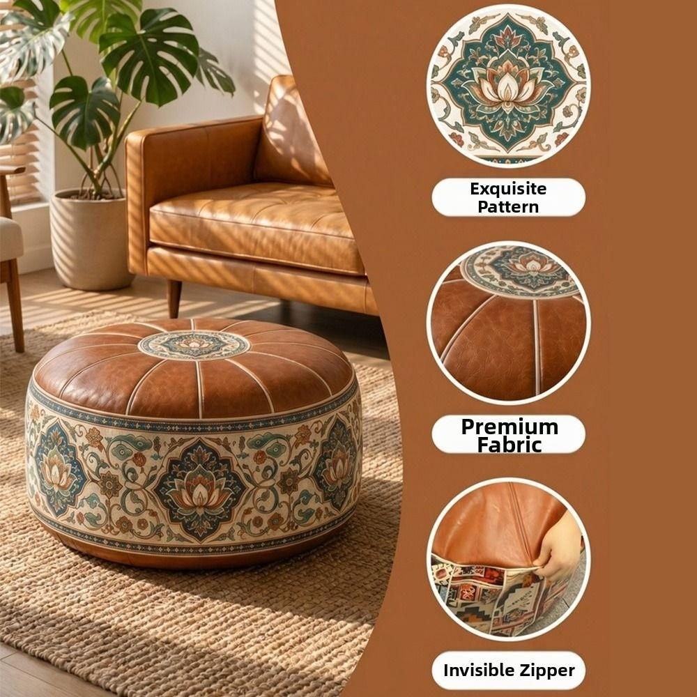 PU Leather Ottoman Pouf Foldable Storage Ottoman New Floor Seat Cushion Multipurpose Storage