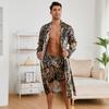 Men's Tiger Pattern Loungewear Long Sleeve Bathrobe Robe Shorts Set Light Pajamas Lace-up Gown Home Wear