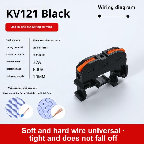 10Pcs KV121 Push-in Quick Terminal Block Din Rail Connector Universal Compact Fast Electrical