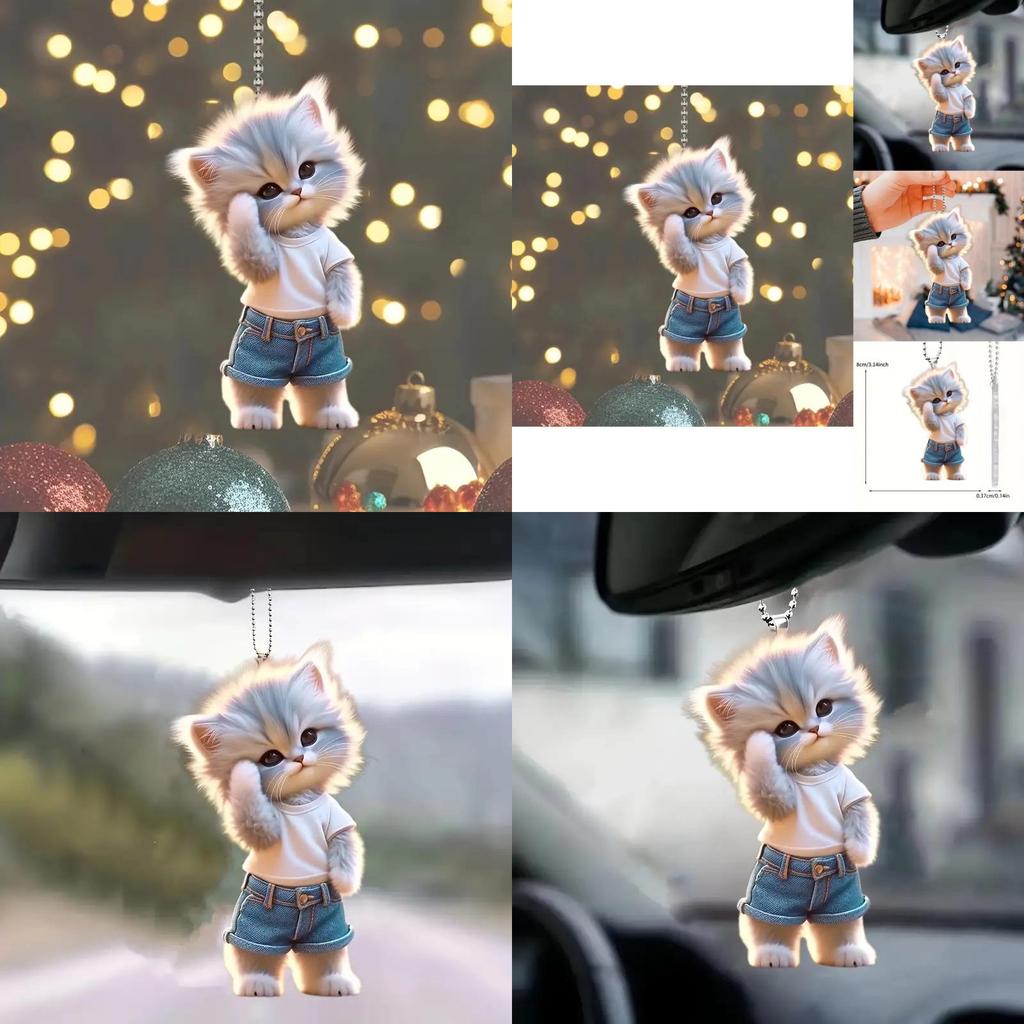 Очаровательное акриловое украшение в виде кошки для подвешивания в машину, для дома и в качестве аксессуара для рюкзака