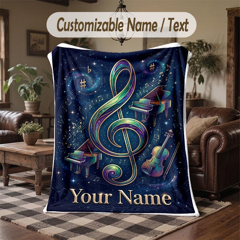 Music Nature Harmony Theme Throw Blanket Custom Name Text Personalized Blanket Soft Cozy Blanket for Home Sofa Bed