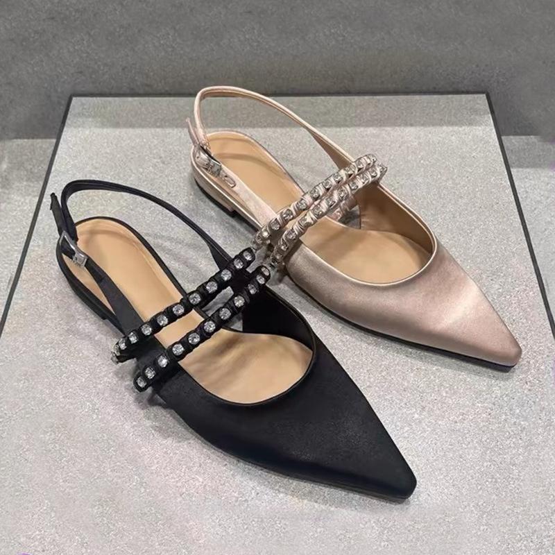 Модные черно-розовые шелковые босоножки-слингбэки женские дизайнерские с острым носком с кристальной лентой летняя обувь женская с задним ремешком сандалии женские размер 43