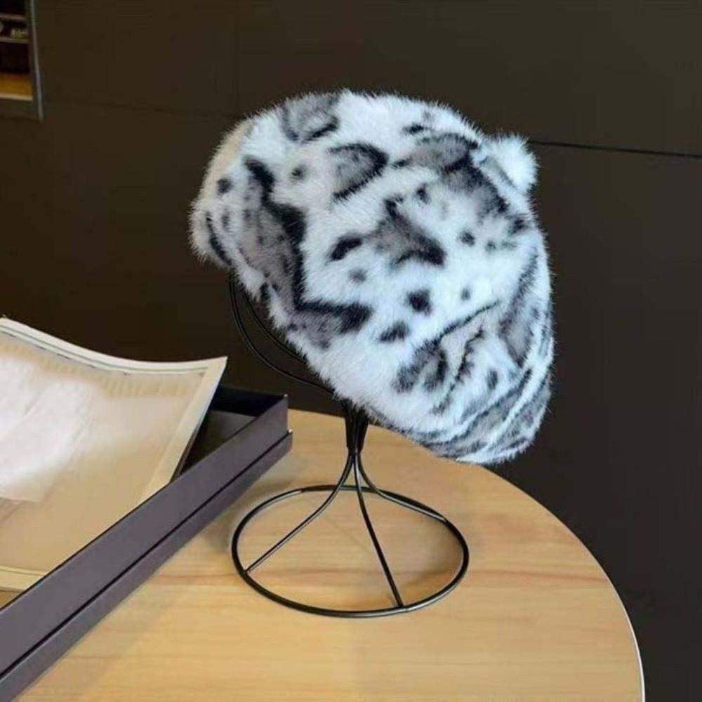 Soft Leopard Print Hat Thickened Pumpkin Painter Cap Winter Warm Bonnet Plush Octagonal Cap Gifts