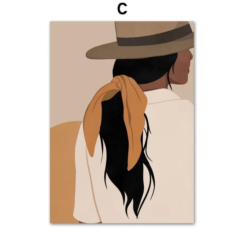 Элегантная черная девушка подсолнечник холст искусство абстрактный настенный декор для гостиной спальни HD печать плакат с растением шляпа юбка Desi