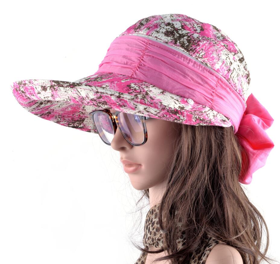 Летние пляжные шляпы для женщин, складная шапка с широкими полями и козырьком, солнцезащитная шляпа с защитой от ультрафиолета и шейным клапаном
