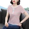 Футболка с короткими рукавами, женская, топ среднего возраста, для мам, летняя, новый стиль, для людей среднего возраста и пожилых, футболка с короткими рукавами, большого размера, в горизонтальную полоску