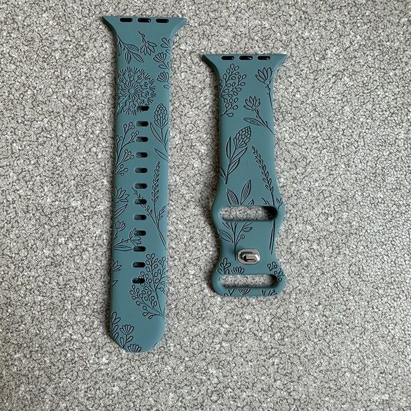 Silicone Watch Strap For Apple Watch Band Fashion Pattern Flower Engraving 49/44/45/40/42/38mm iWatch Series Ultra Band