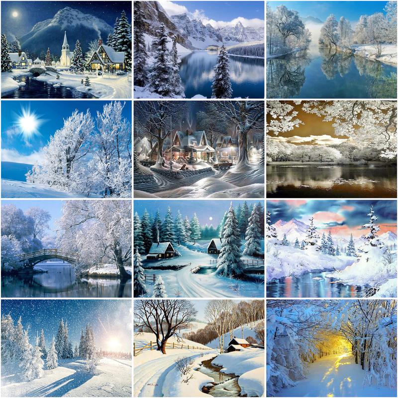 DIY 5D Diamond Painting House Diamond Embroidery Winter Snow Scenery Full Round Mosaic Resin Landscape Cross Stitch Kits