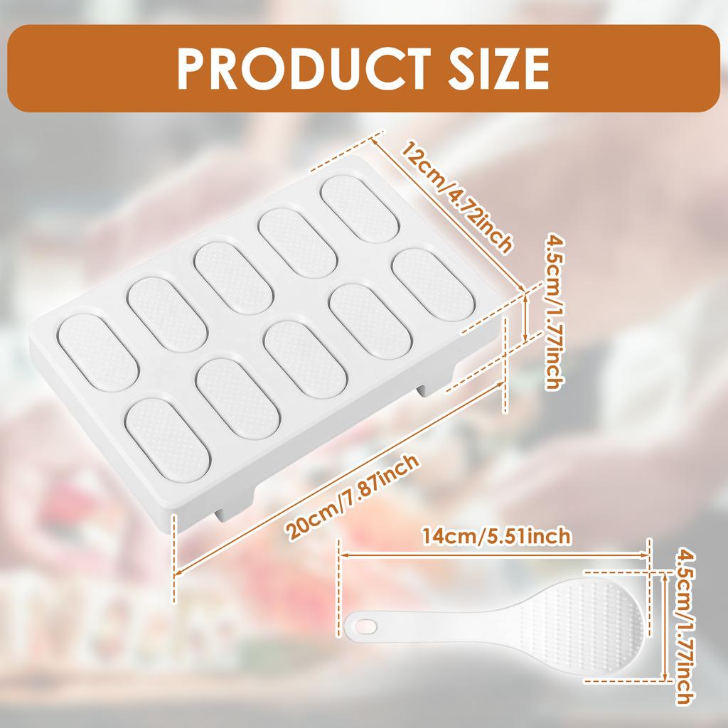 10 Grid Sushi Rice Making Mold Plastic Rice Ball Mold Maker Nonstick Sushi Press Tool with Spoon Easy Demold for Home Picnic
