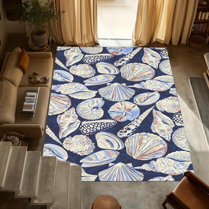 Ocean Shell Carpet Mat Rug Home Decoration Children Room Floor Rug Seashell Pattern Starfish Design Play Area Rug Bedroom