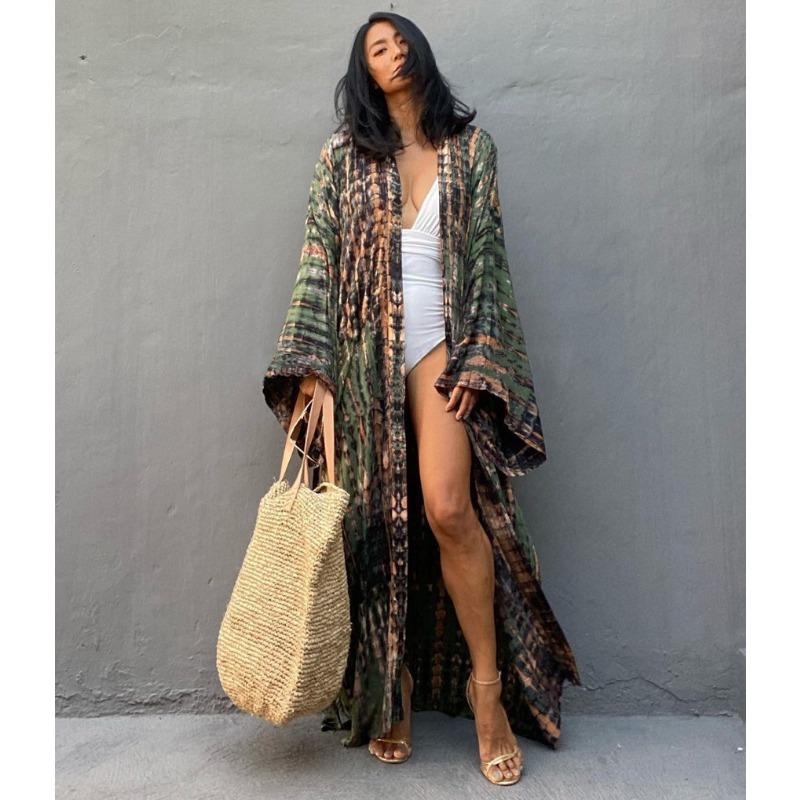 Женская мода весна осень цветные блоки принт длинный рукав свободная талия повседневные платья